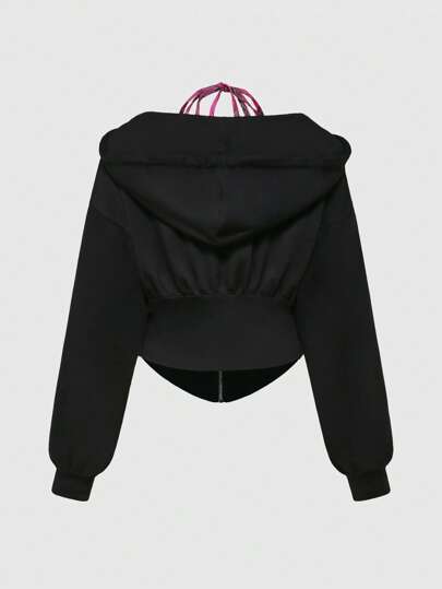 Kawaii Women's Y2K Retro Harajuku Girly Subculture Plaid Bow Accent Decorative Integrated Cinched Waist Sweatshirt