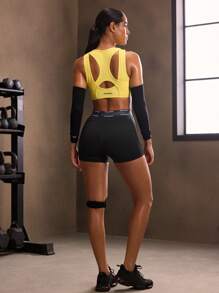 Powerista 女士字母印花露背日常健身运动文胸 - 黃色 - 查看 3