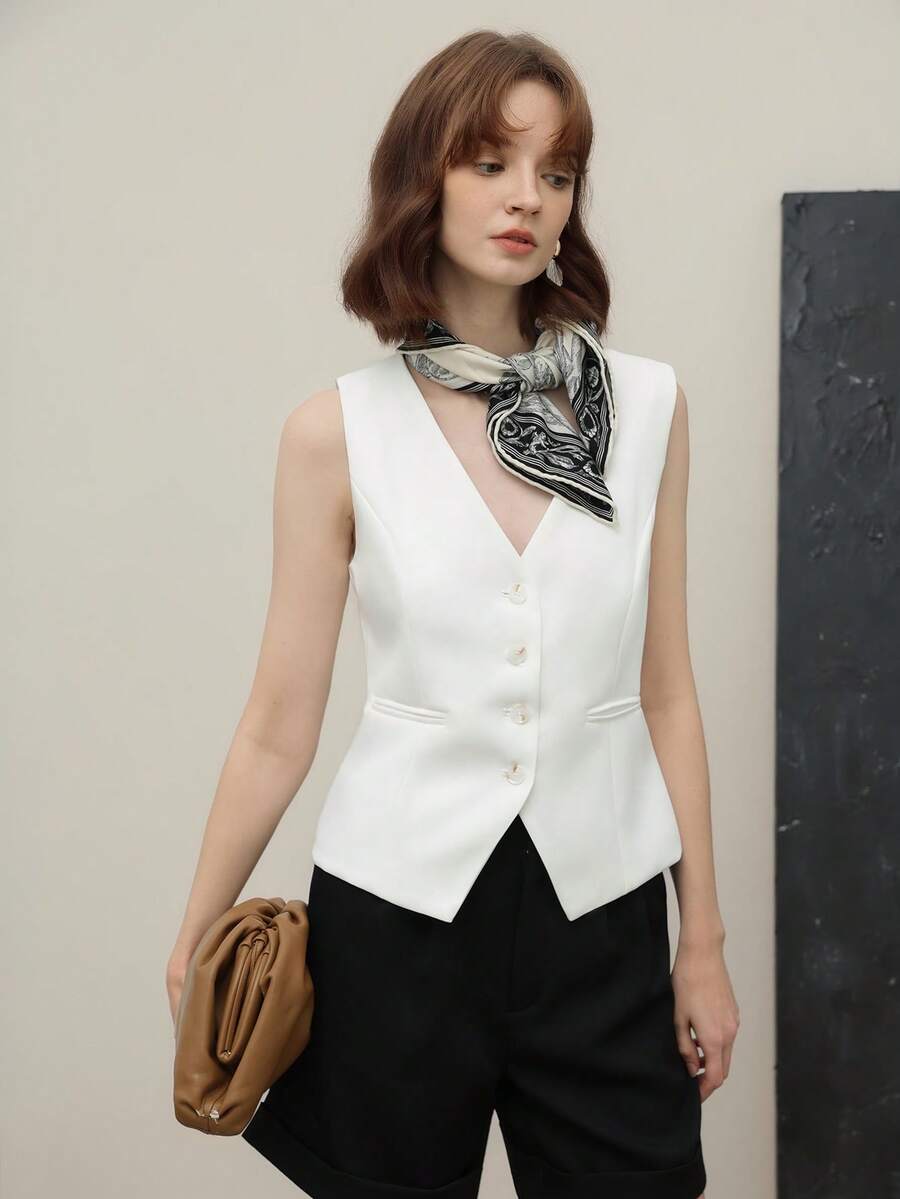 Áo croptop cổ chữ V cho nữ, kiểu dáng retro ôm eo, phong cách thanh lịch cao cấp, thích hợp cho mùa hè. - trắng - Xem 1