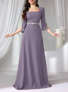 Coutiva Vestido de cóctel ajustado para mujer con decoración de perlas, color rojo