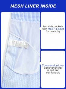 Zalmeno Men's Striped Print Drawstring Waist Beach Shorts Men Beach Wear - Baby Blue - View 5