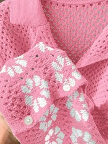 Comfortcana Chaqueta de punto fina de manga corta con un solo botón y calado en rosa para mujer, ideal para vacaciones de verano - Rosa - Ver 8