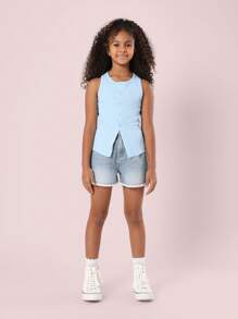 SUMWON Top de tirantes acanalado con botones delante, camiseta sin mangas de verano, base esencial para moda de preadolescentes