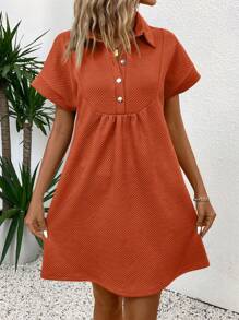 SHEIN LUNE Women's Solid Color Half-Zip Lapel Batwing Sleeve Dress