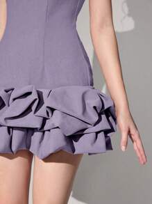 Poshira Vestido corto de punto para mujer con bloques de color negro, sin mangas, espalda descubierta y diseño calado para fiesta