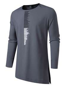 Manfinity Homme Set da uomo composto da camicia a maniche lunghe con scollo rotondo a righe e pantaloni, con dettaglio di spacco laterale
