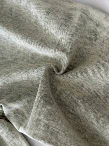 YOUNG GIRL Casual All-Match Everyday Versatile Button Front Detail Elastic Waist Raw Hem Wide Leg Jeans - Army Green - View 3