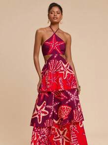 Travachic Summer Outdoor Holiday Date Dress, Beach Halter Dress With A Hollowed-Out Waistband At The Back And A Front And Middle Slit For Ventilation, Summer Beach Dress For Vacation, School Uniform, Very Simple Outfit, Office Outfit, Old Money Outfit, Teacher Outfit, Date Outfit, Ladies' Independence Day Dress, Graduation Season, Summer Wedding Season Sister Afternoon Tea Party Festival Dress - Multicolor - View 3