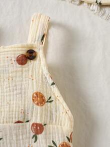 SHEIN Infant Fruit Print Sleeveless Romper Cotton Baby Clothes Baby Clothes Set Baby Clothes Sets Newborn Outfit Sets - Apricot - View 5