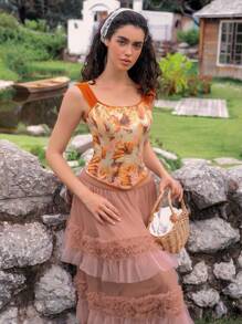 SHEIN 1 件女士花卉提花吊带塑身衣上衣 - 彩色 - 查看 4