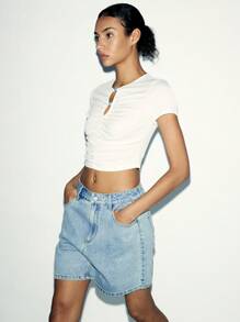 Lumivelle تي شيرت كاجوال للنساء بأكمام قصيرة وقصة مرتد ذو لون أحادي