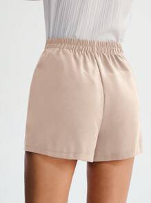 SHEIN LUNE 女式松紧腰蝴蝶结系带休闲短裤 - 卡其色 - 查看 3