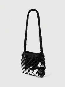 ROMWE Grunge Punk Bolso de hombro elegante de moda con decoración de lentejuelas para mujeres - Negro - Ver 3