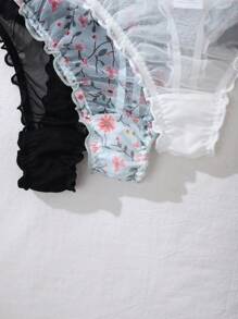 PetitDoll 3pcs Women Ruffled Bowknot Thong Sexy Panties Set - Multicolor - View 5