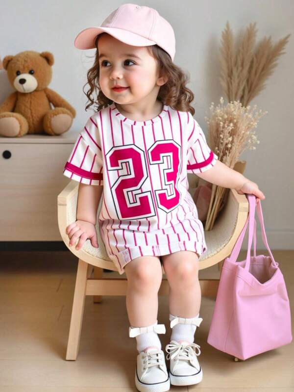 SHEIN Summer Casual Babygirl Print Colorblock Striped Loose Dress