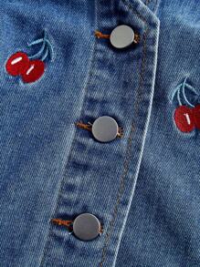 SHEIN MOD Women's Plus Size Cherry Print Button Up Denim Jacket