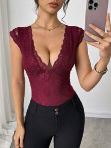 Firerie Women's Elegant Romantic Sexy Lace Jumpsuit, Suitable For Party, Beach Holiday, Back To School, Romantic Date, Wedding Season, Birthday, Easter, Spring/Summer - Black - View 6