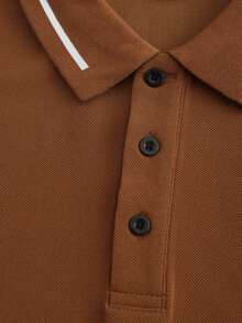 Manfinity Homme Camisa polo de manga corta casual y para ir a trabajar con bloques de color para hombre - Marrón - Ver 3