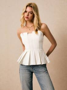 Poéselle Top corto con pliegues bandeau de unicolor para mujer, ajustado y con estilo - Blanco - Ver 4