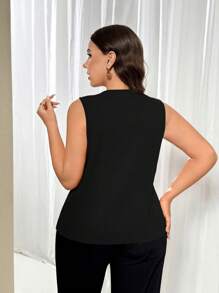 Firerie 女士优雅心形红色通勤马甲金属装饰法式夏季新款薄外套毕业季商务休闲女黑色无袖上衣女黑色背心黑色工作上衣商务休闲上衣女士商务休闲上衣 - 黑色 - 查看 2