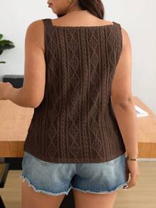 SHEIN Frenchy Camiseta sin mangas de talla grande de tejido texturizado con abertura delantera informal