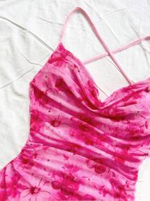 Soleia Váy mini dễ thương bằng vải voan thắt nơ hở lưng có dây đeo có thể điều chỉnh cỡ lớn dành cho nữ, họa tiết trơn màu, thích hợp cho kỳ nghỉ, bãi biển, hẹn hò, mua sắm, lãng mạn, phong cách Boho dành cho nữ - Nhiều màu - Xem 4