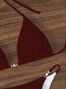 Swim Basics Women's Beach Holiday Tie Front Red Bikini Set For Summer Beach Vacation