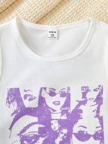 Sparklyn Tween Girl Figure Print Tank Top And Glossy Pleated Skirt - Mauve Purple - View 3