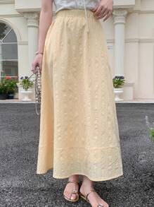 DAZY Chân váy nữ màu vàng dáng chữ A, đơn giản, cạp chun, kiểu dáng thường ngày, thích hợp cho mùa thu. - Màu vàng - Xem 6