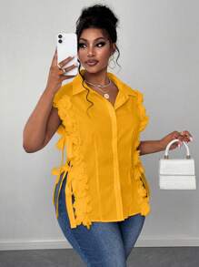 Maweii Plus Size Woven Elegant Romantic Floral Lace Sleeveless Shirt For Vacation