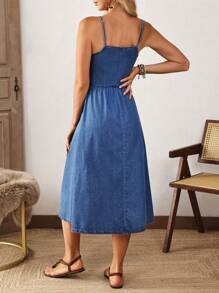 Breezaya Women's Casual Daily Button Strappy Denim Jumpsuit - Blue - View 2