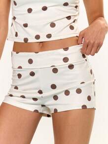 MUSERA Foldover Waist Polka Dot Fitted Micro Mini Shorts Hotpants Rave Beach Summer Vacation Holiday Festival Cute Casual Elegant Tuscan Sun Birthday