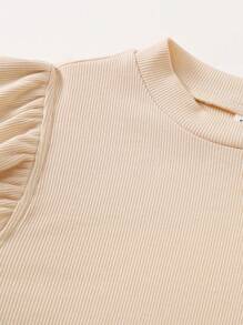 SHEIN Teen Girls' Fitted Basic Top With Ruffle Trim