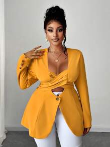 Maweii Plus Size Blazers, Solid Color With Button Detail And Side Split Design, Long Sleeve Graduation,Back To School,Teacher Outfits For Women