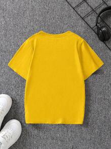 SHEIN Camiseta de manga corta con cuello redondo y estampado de letras "BUILT DIFFERENT" de estilo callejero de colores brillantes para niño, estilo casual de verano - Multicolor - Ver 2