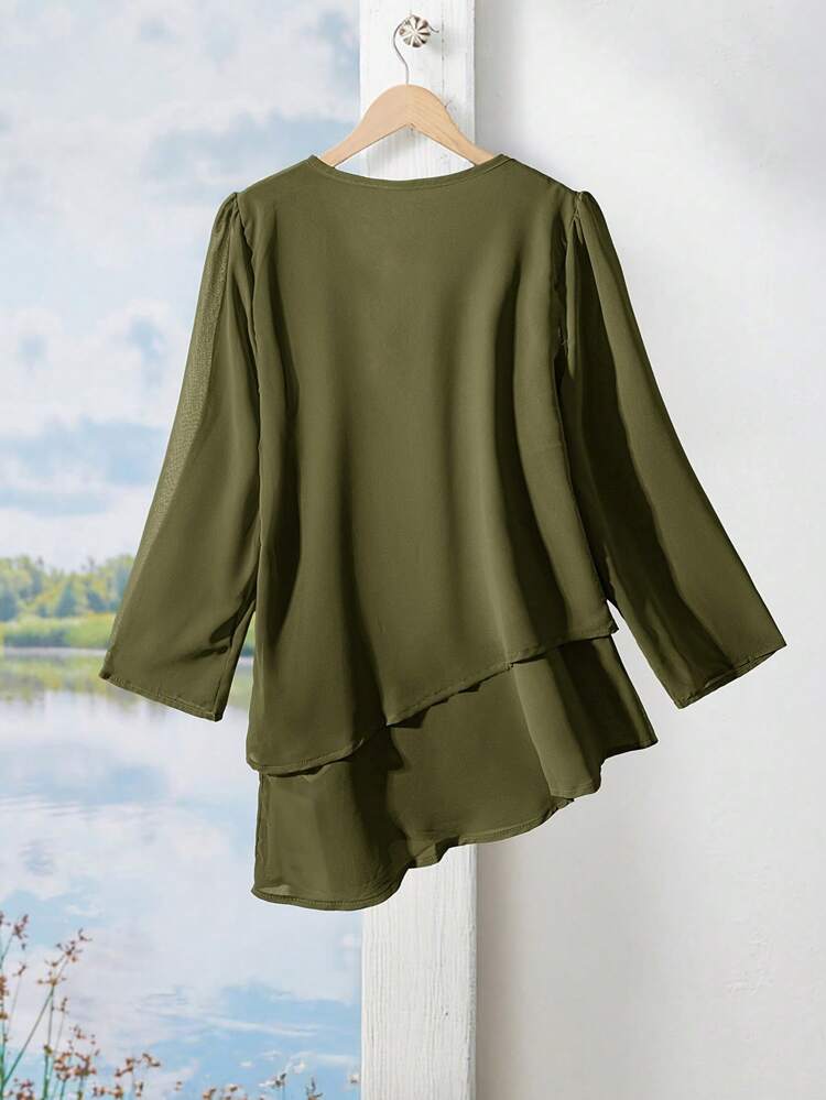 Women's Casual Round Neck Loose Fit Long Sleeve Shirt, Autumn