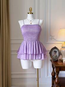 SHEIN Clasi 大码女式纯色吊带背心，时尚夏装 - 紫色 - 查看 1