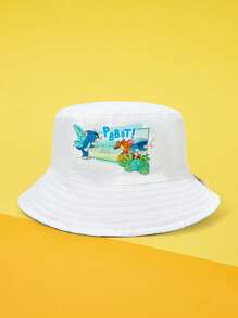 TOM & JERRY X SHEIN Cartoon Pattern Reversible Bucket Hat, Street Fashion - White - View 2
