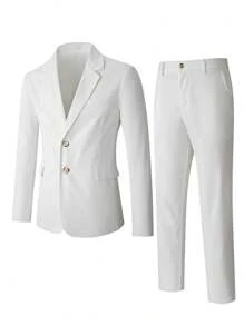Manfinity Homme Conjunto de chaqueta y pantalones de traje de unicolor de manga larga para hombre
