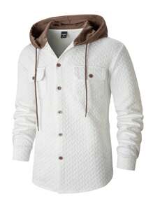 Manfinity Homme Men's Hooded Button-Down Long Sleeve Casual Shacket - White - View 5