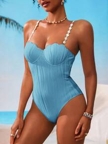 Swim Vcay 1 件女士纯色连体泳衣，夏季时尚