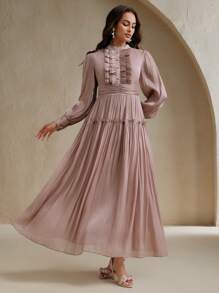 Anewsta Vestido formal elegante y versátil de mujer con parches y volantes largos