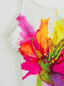 Swim Oasis 大码女式连体泳衣，多色印花，搭配印花网眼长裙，性感优雅的海滩度假套装 - 彩色 - 查看 4