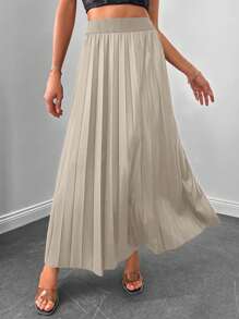 Women's Elastic Waist Pleated Hem Skirt - Bronze - View 3