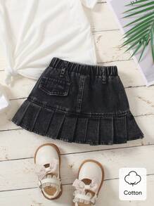 Baby Girl 1pc Black Denim Skirt With Pleats For Summer - Black - View 1