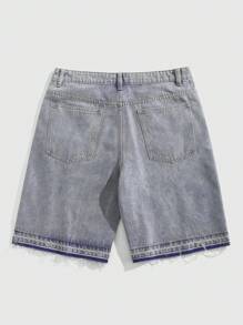 ROMWE MEN Street Life Quần short denim tua rua trang trí pha lê nhiều màu sắc cho nam mùa hè - Rửa nhẹ - Xem 9