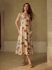 MOTF PREMIUM INSECT AND FLORAL PRINT FLARE HEM SLIP DRESS WITHOUT BELT - Multicolor - View 5