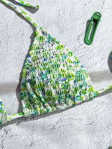 Swim Mod Women's All-Over Print Halter Twist Front Split Bikini Set For Summer Beach Vacation - Multicolor - View 5