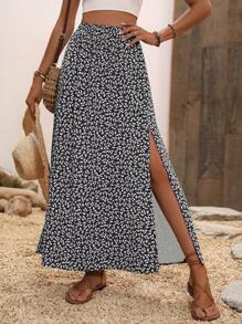 Breezaya 碎花印花开叉大腿裙长款度假海滩装女装