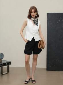 Áo croptop cổ chữ V cho nữ, kiểu dáng retro ôm eo, phong cách thanh lịch cao cấp, thích hợp cho mùa hè. - trắng - Xem 6
